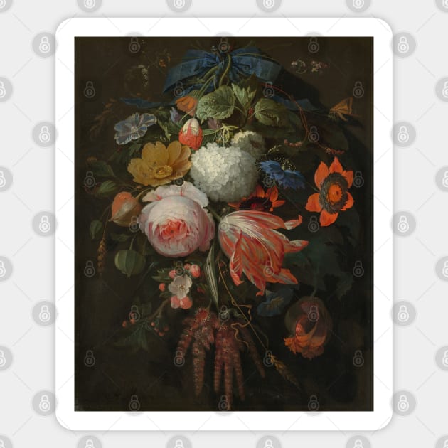 A Hanging Bouquet of Flowers - Abraham Mignon Painting Sticker by maxberube